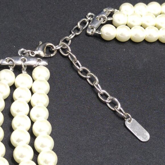 Glass Pearl Smoky Gray Crystal Necklace, Three Strands, 8mm Beads, 21 Inches - Picture 8 of 8